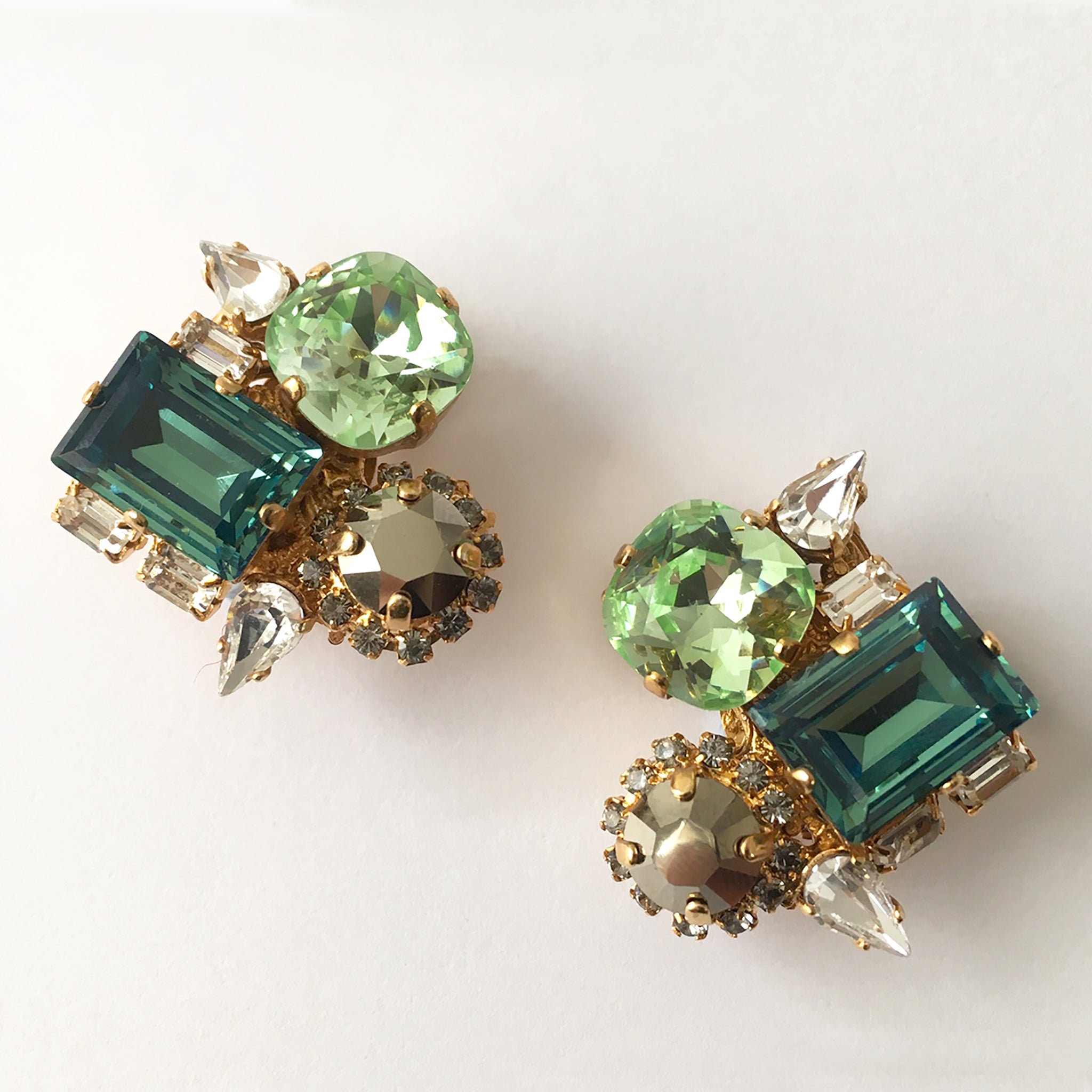 Gold Square Teal Swarovski Crystal Earrings - Mima's Of Warwick, LLC